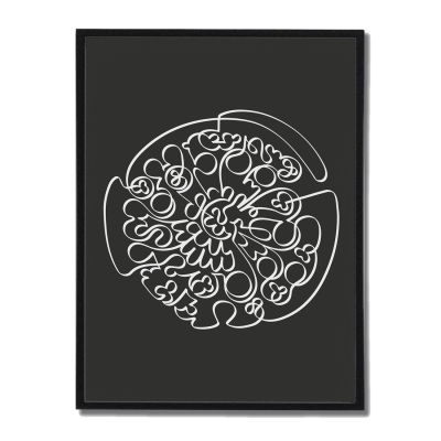 Ilustración del rosetón de Sant Cugat en una sola linia, fondo negro