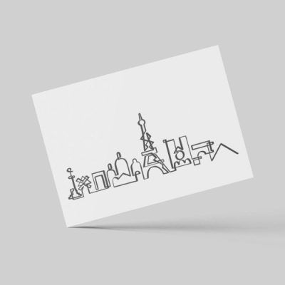 Postal minimalista de skyline de Paris en una sola linia