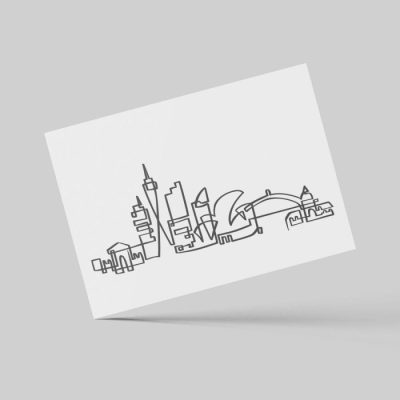 Postal minimalista de skyline de Sydney en una sola linia