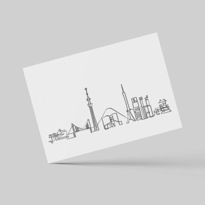 Postal minimalista de skyline de Tokyo en una sola linia