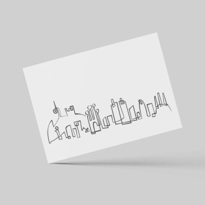 Postal minimalista de skyline de Barcelona en una sola linia