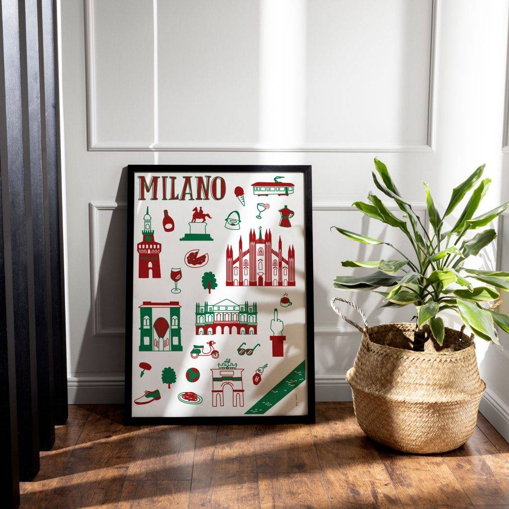 Póster de Milán, lámina ilustrada de moda y arquitectura italiana