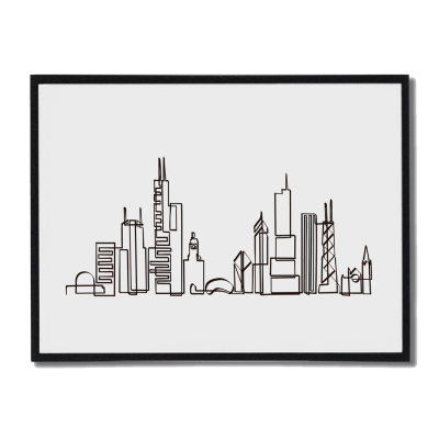Póster de línea continua con el skyline de Chicago – arte urbano para decorar interiores